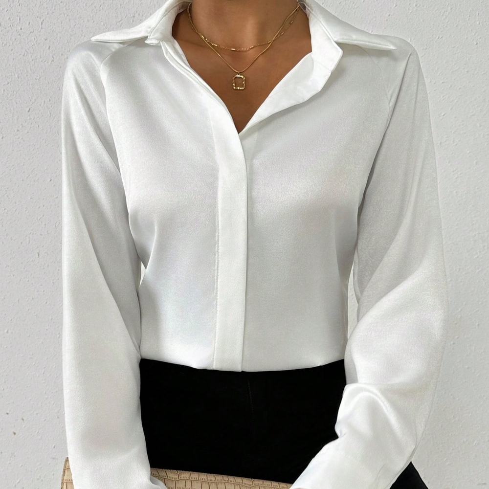 White Simple Shirt With Asymmetric Hemline - Picture 1 of 5